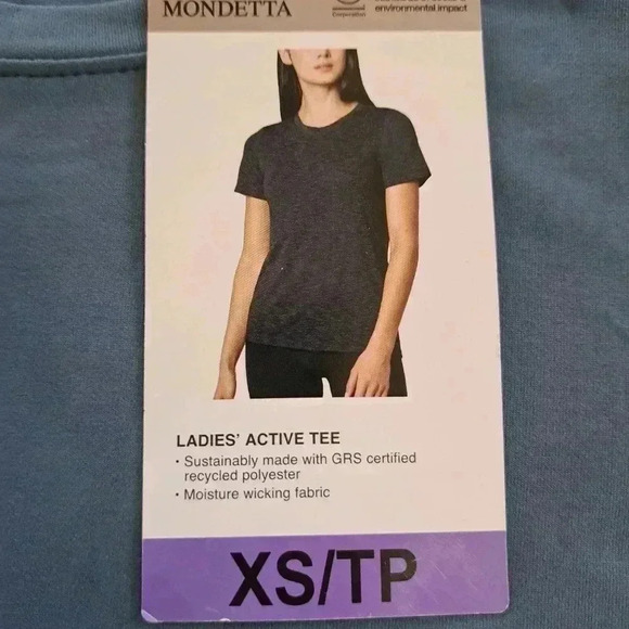 NWT Set of 2 Mondetta Active Tees XS Blue Grey Solid Striped T-shirts - Picture 10 of 11